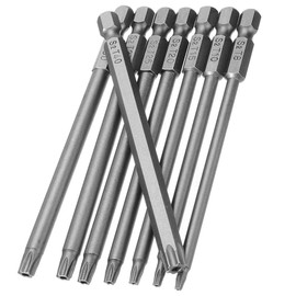 Mesee 8 Pieces 1/4 Inch Long Hex Shank Magnetic Torx Screwdriver Bits Security Head Star Drill Bits Electric Screw Driver Bit, T8 T10 T15 T20 T25 T27 T30 T40,100mm Length