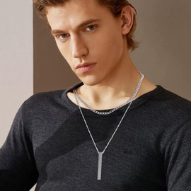 ZENGSING Men's Necklaces, Stainless Steel Bar Pendant Necklace, Silver/Gold Bar Pendant with Snake Chain, Men's Necklaces, Couples Necklaces for Couples, Men, Boys, Teenag, Standard, Stainless Steel