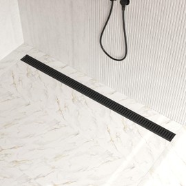 Neodrain 48" Matte Black Bathroom Linear Shower Drain with Removable Capsule Pattern Grate, 304 Stainless Steel Shower Floor Linear Drain- CUPC certified with Hair Strainer