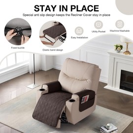 VANSOFY Recliner Chair Covers 100% Waterproof Seat Cover with Arm Reclining Cover Non-Slip Recliner Chair Covers Furniture Protector Washable Slipcover with Pocket for Pets, Dogs(Chocolate, 22")