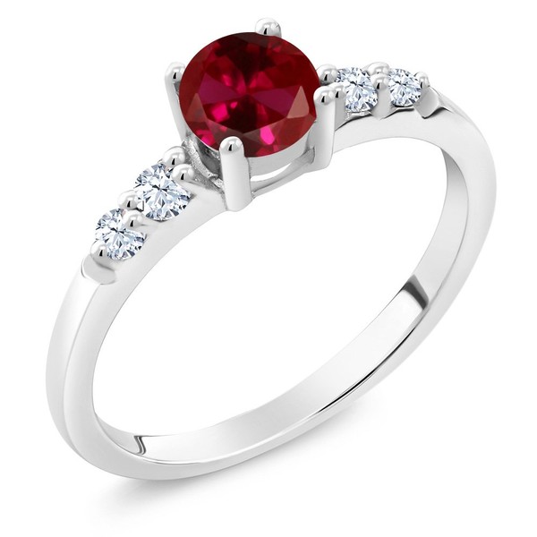 Gem Stone King 925 Sterling Silver Round Red Created Ruby