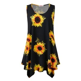 BELAROI Womens Plus Size Tank Tops Summer Sleeveless Sunflower Shirts Loose Casual Flowy Tunic Tops for Leggings(5X,Flower35)