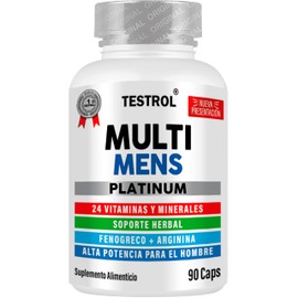 TESTROL. Multi Mens Platinum 24 vitaminas y minerales para hombres, soporte Herbal 300mg Fenogreco 50mg Maca Cúrcuma Pimienta negra Soporte Oxido Nitrico 150mg Arginina 50mg Citrulina 90 caps 1 unidad