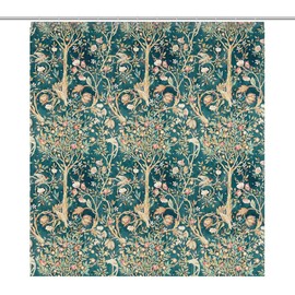 William Morris - Cortina de ducha floral clásico – diseño original verde con estampado de flores acuáticas de poliéster, cortina impermeable con 12 ganchos, 72 x 72 pulgadas, ladrón de fresa