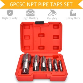 NPT Thread Forming Taps - 6 Pieces 1", 1/8", 1/4", 3/8", 1/2", 3/4" Pipe Taps Set Drill Bits for Cleaning or Re-thread Damaged or Jam Pipe Threads, High-speed Steel Material (6)