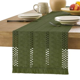 Yistoi Table Runner Green, Sage Green Boho, Table Runner Spring Modern, Farmhouse Small Tablecloth Country House Style Runner Cotton Linen Table Runner for Wedding Party Decoration 33 x 140 cm