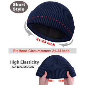 PHILIGHTS Swag Short Fisherman Beanie for Men Women, Wool Knit Cuffed Fleece Lined Trawler Beanies Winter Warm Hat Skull Cap