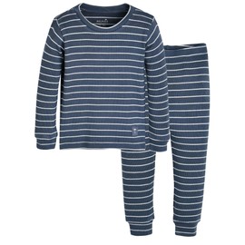 moimoln Ribbed Stripe Viscose Baby Toddler Pajamas Snug fit Pjs Daily Long Blanco Navy 4T
