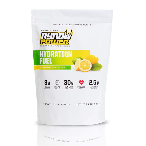 Ryno Power Hydration Fuel - Advanced Electrolyte Formula + Bcaa's - Gluten Free - sustained Energy & Muscle Recovery - (Lemon Lime)