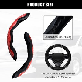Sandfren Car Steering Wheel Cover, 2PCS Anti-Slip Snap-on Sedmented Gel Massage Vehicle Steering Wheel Protector Grip with Carbon Fiber Lining, Auto Interior Accessories, Universal Fit (Red)