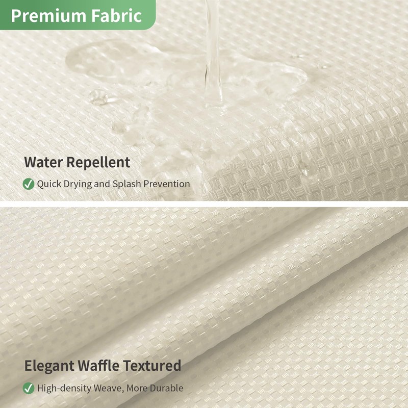 eachope Cream No Hook Shower Curtain with Snap-in Fabric Liner