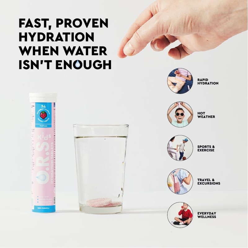 O.R.S Hydration Tablets with Electrolytes for Kids, Vegan, Gluten and