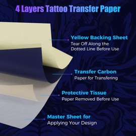 Tattoo Transfer Paper, 100 Sheets Tattoo Stencil Transfer Paper for Tattooing, A4 Compatible with Tatoo Printers of Brands, MT660...