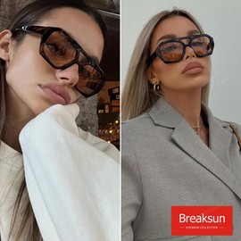 Breaksun Retro Aviator Sunglasses for Women Men Trendy 70s Hexagonal Square Double Bridge Vintage Sun Glasses, 2 Pack (Tortoise/Light Brown+black/Brown), MM