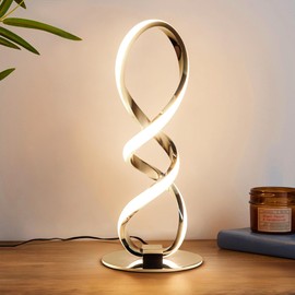 Adebime LED Modern Table Lamp, Small Unique Bedside Spiral Lamp Stepless Dimmable Silver Nightstand 12W, 3200K Warm White Desk Lamp, Side Table Lamp for Living Room Bedroom