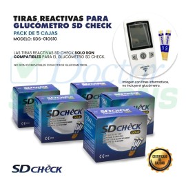Tiras Reactivas Para Glucometro Sd Check Pack 5 Cajas