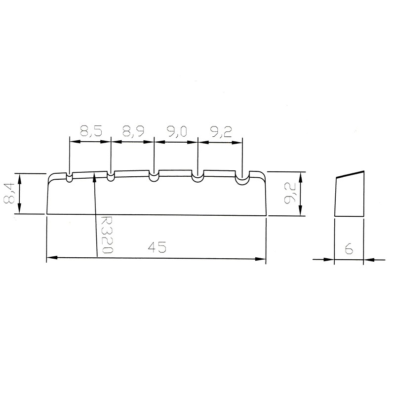 Bass guitar nut 5 string 45mm x 6mm black graphite