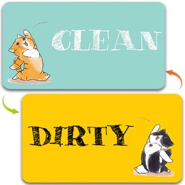 Dishwasher Magnet Clean Dirty Sign, Double Sided Strong Clean Dirty Magnet for Dishwasher, Waterproof Reversible Dish Washer Cartoon Cats Dishwasher Magnet and Decor Universal