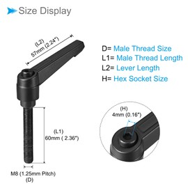 CoCud Clamping Lever Handles M8 x 60 mm Male Thread Adjustable Quick Release Locking Rotating Bolt Knobs Black - (Use: for Lathes) Pack of 3