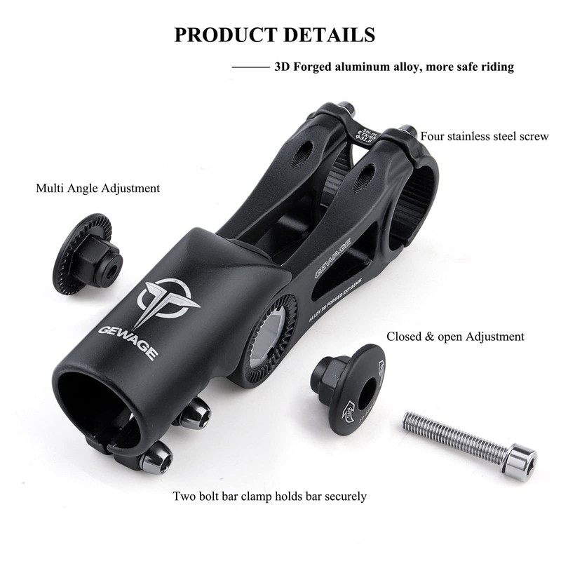 Bike Stem - 130 Degree Adjustable Bicycle Stem- 75mm 90mm