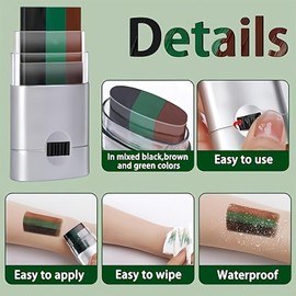 Army Face Paint Stick - 3 Color Camo Makeup for Military Paintball & Outdoor Activities Non-Toxic Waterproof Formula Twist-Up Design for Easy Use Safe for Face Eye Costume Kit