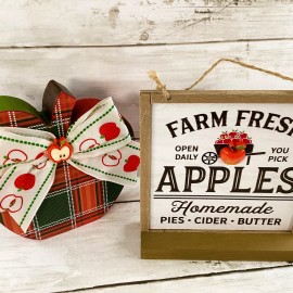 Agape Gifts Designs AGD Fall Decor -  Chunky Plaid Wood Apple Farm Market Sign 2pc Set
