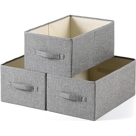 Linen Folding Storage Bins, 3 Pack Large Storage Baskets, Washable, Clothing Storage Bins with Handle, Closet Organizer for Storage Sweater,Sheets(dark grey, 18½"x11" x8½")