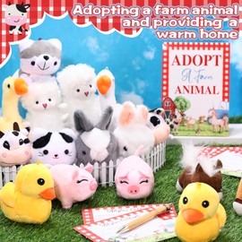 Cinnvoice 34 Pcs Adopt a Farm Animal Party Supplies Include 16 Mini Stuffed Farm Animals 16 Adoption Certificate Card 1 Adoption Sign 1 White Fence for Adopt a Pet Party Decoration Supplies Gifts