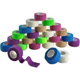 Self Adhesive Bandage Wrap 1" x 5 Yards - 24 Pack Assorted Rainbow Color - Non Woven Fabric, Breathable Cohesive Bandage for Sports Injury and Sprains