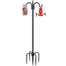Gtongoko Double Shepherds Hook for Outdoor, 77 Inch Heavy Duty Bird Feeder Pole 3/4 Inch Thick Garden Hooks for Hanging Hummingbird Feeder, Plant Baskets, Solar Light Lanterns, 1 Pack