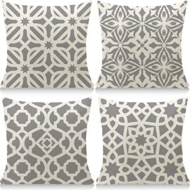 Cirzone Outdoor Pillow Covers Waterproof，18x18 Set of 4 Black and White Regular Geometric Pattern Outdoor Throw Pillows,Decorative Outdoor Cushion Covers for Funiture Patio Garden Home