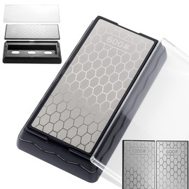 CWOVRS Pietra per affilare coltelli diamantati a doppia faccia, Piastra per affilare diamantata con base antiscivolo per forbici Coltelli Utensili da cucina per esterni Grossa 600# / Extra fine 1200#