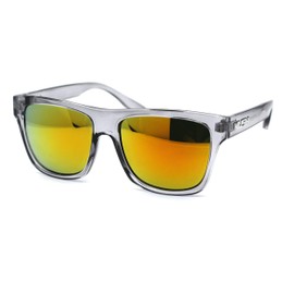 Mens Flat Top Horn Rim Kush Color Mirror Rectangular Sport Sunglasses Clear Orange Mirror