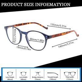 NORPERWIS 5 Pairs Reading Glasses - Standard Fit Spring Hinge Readers Glasses for Men and Women (5 Pack Blue/Tortoise-2, 3.00)