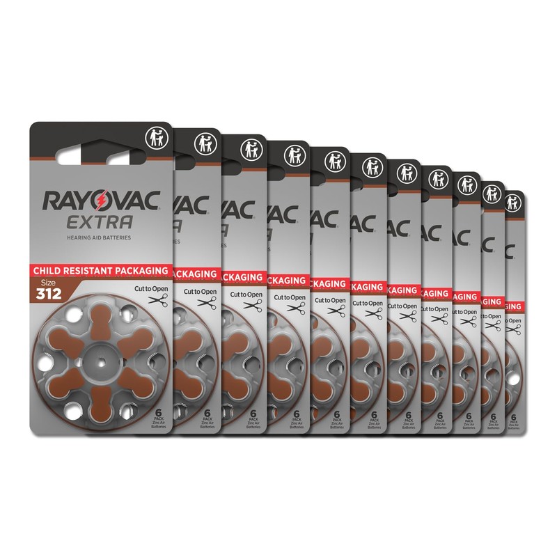 Rayovac Extra hearing aid batteries size 312. Long-lasting mercury-free zinc-air