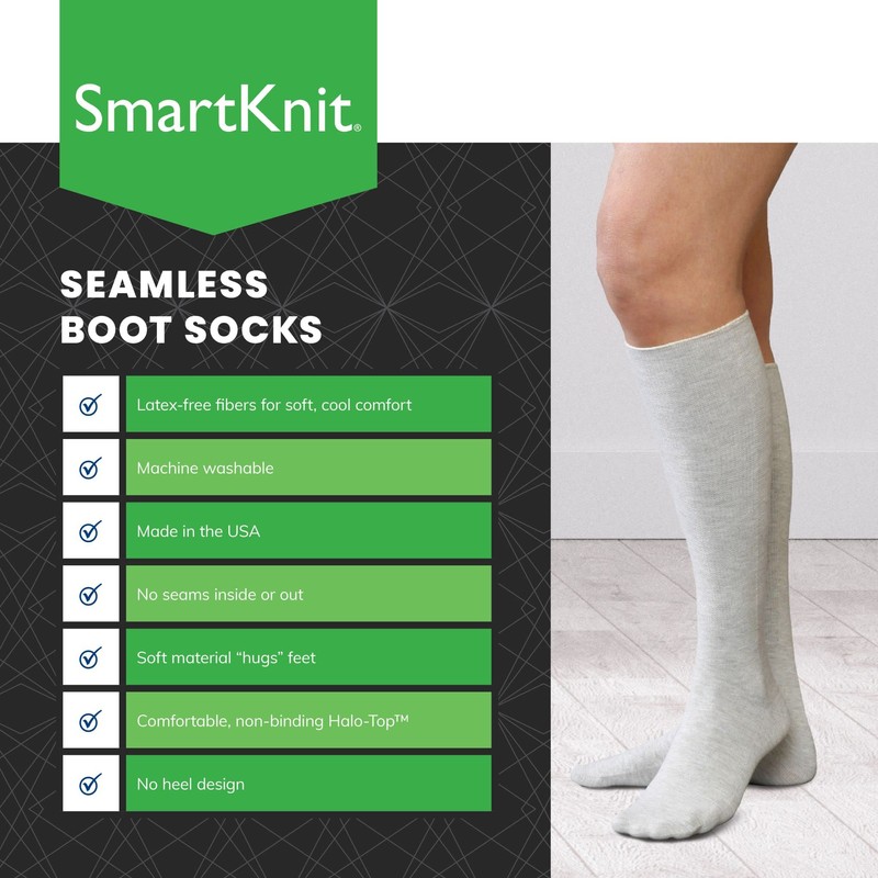 SMARTKNIT Seamless Boot Socks for Hiking and Work (Grey, Small)
