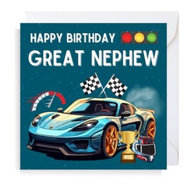 Second Ave Racing Car Great Nephew Square Children's Kids Birthday Greeting Card for Boy