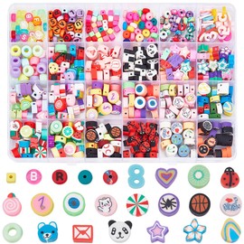 SOFPLATE 1 Box 480Pcs 24 Styles Polymer Clay Beads Kit Fruit Flower Polymer Clay Beads Cut Fun Easter Egg Mother's Day Animal Clay Beads for Bracelets Necklace Earring Making DIY Accessories for Women