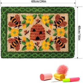 Myriad Choices Flowers and Bees Latch Hook Kits 60 X 40cm, DIY Latch Hook Rug Kits for Beginners Adults Kids, Flowers and Bees Home Rug Making Kits Needlework, Latch Hook Crafting Kits for Home Decor