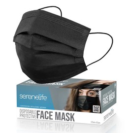 SereneLife 50 Pieces Disposable Face Masks - 3 Layer Protection Breathable Face Masks, For Dust Covering, Made from Non-Woven Fabric, Easy to Use, Disposable, and Single-Use, For Adults (Black)
