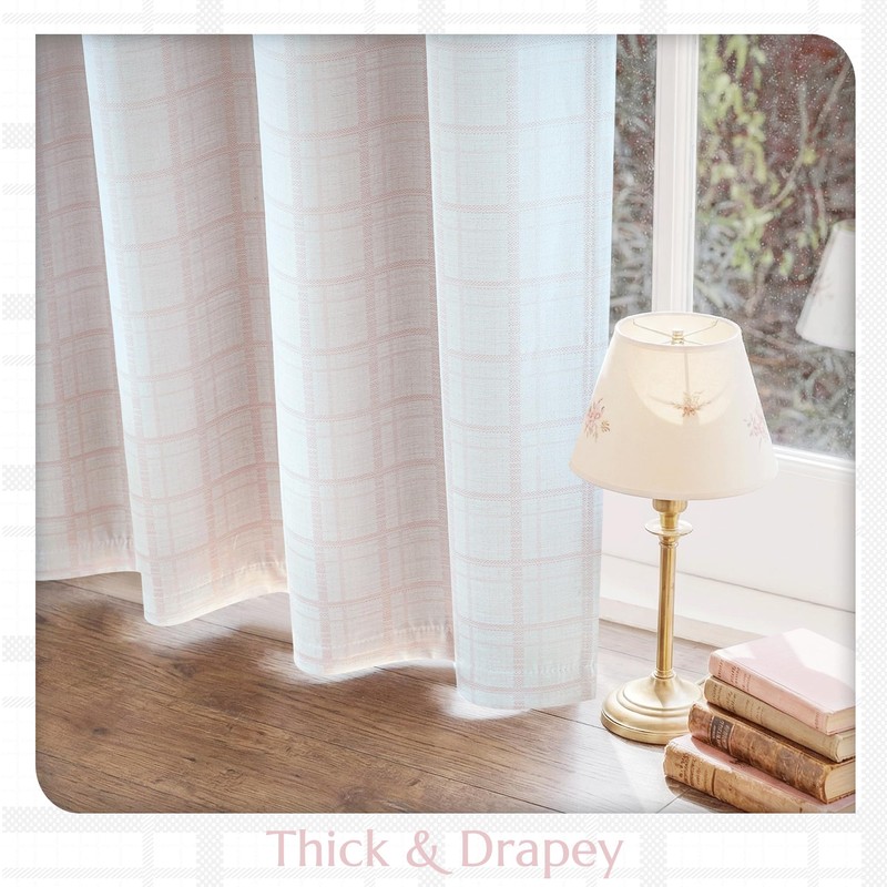 Pink Plaid Jacquard Blackout Curtains for Bedroom 52x72 2 Panels