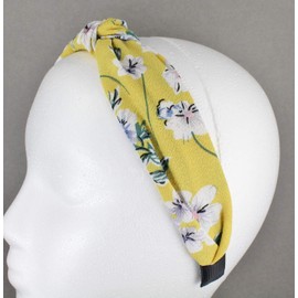 Yellow flower headband Turban Knot knotted floral fabric covered grip teeth twist hair accessory