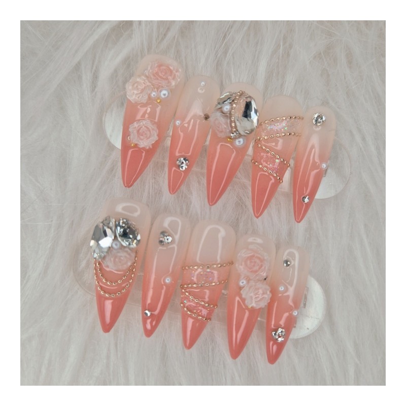 [Premium] Eternal Rose Stone Handmade Nail Tip - Almond /
