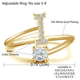 Initial Letter Ring for Women Girls Gold Stackable Alphabet Rings with Initial Adjustable Crystal Inlaid Initial Rings Bridesmaid Gift(I Gold)