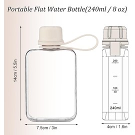 SHUNYUNG 1Pc Slim Square Travel Water Bottle, Flat Drink Cup Water Bottle, Tritan Transparent Flat Water Bottle, Tritan Transparent Flat Water Bottle, 240ml, White