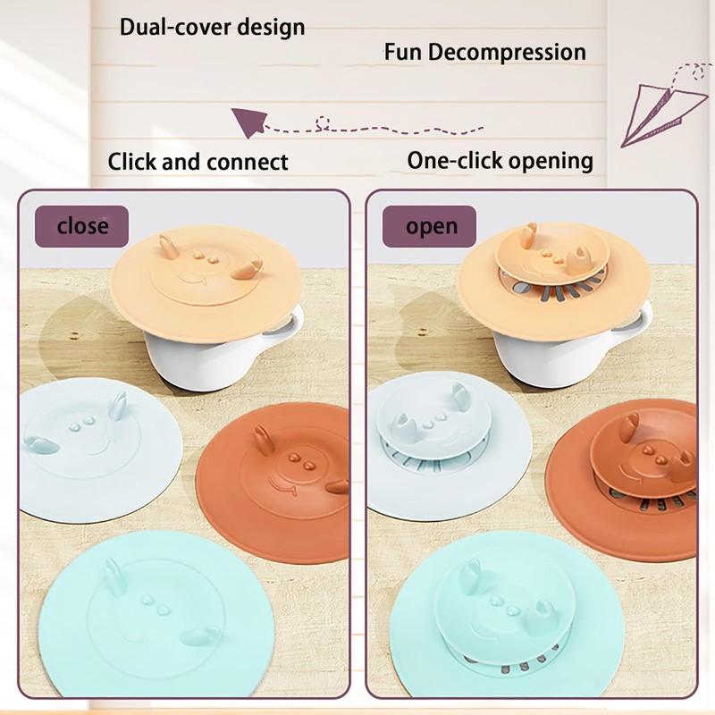 Silicone Cup Lids with Cute Animal Handle Design, Reusable Drink