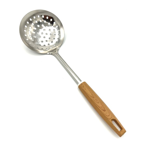 TIJAR® Skimmer Slotted Spoon, Ladle with Holes, Stainless Steel with Nylon Wood Effect Handle, Kitchen Cooking and Frying Spoon, Strainer Oil Colander