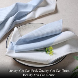 Palisa Cloth Napkins Set of 12 18x18 Inches - Spring Block Striped Dinner Napkins for Easter Basket Decor Farmhouse Wedding, Washable 100% Cotton Durable Table Linen for Everyday Use - Light Blue