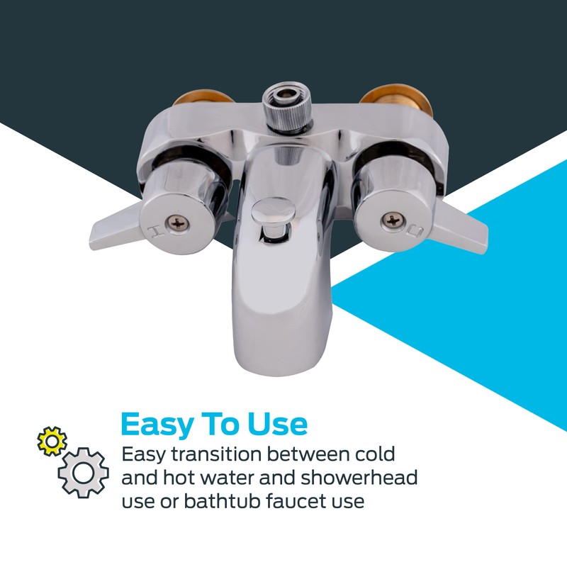 EZ-FLO Two-Handle Add-On Shower Diverter Bathcock, Chrome Plated, 11129