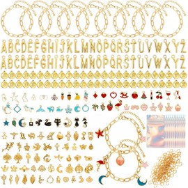 wxfhtda Charm Bracelet Making Kit for Adults & Teens, 428 Pieces DIY Charm Bracelet Set with Gold Charms, Including Paperclip Chain Bracelets, Charms, Jump Rings for Jewelry Making